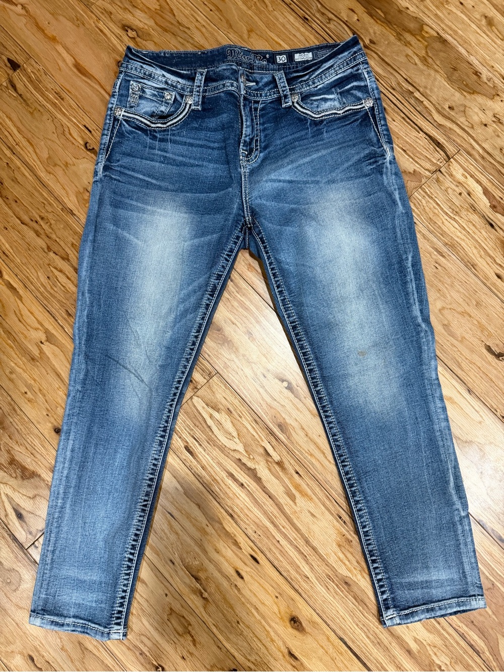 Miss Me Washed Blue Ankle Crop Slim Jeans
